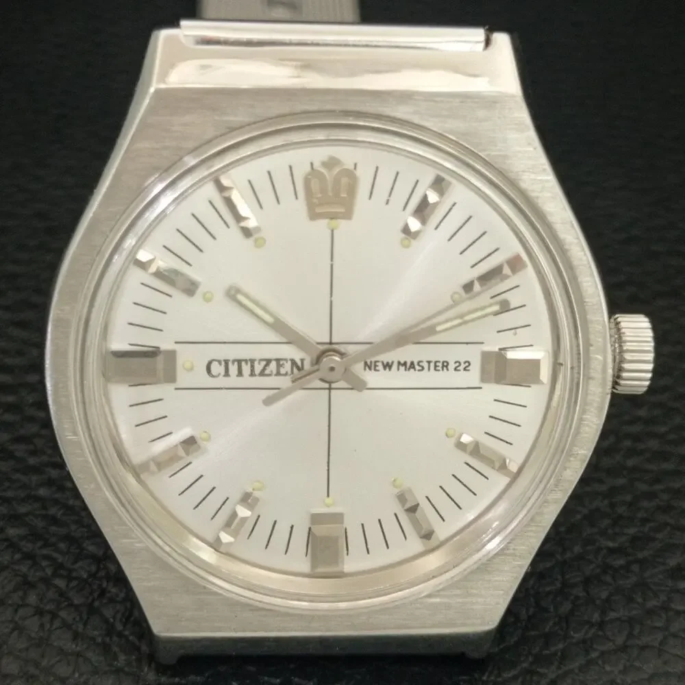 Vintage 1983 Citizen Manual Wound Mens Silver Watch & White accents